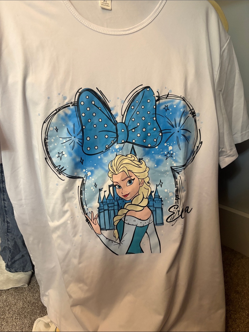 Womens Disney Elsa Graphic Tee - Blue Bow Design